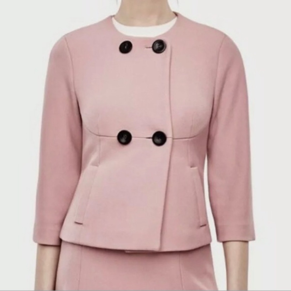 Ann Taylor Pink Double-Breasted Cropped Blazer